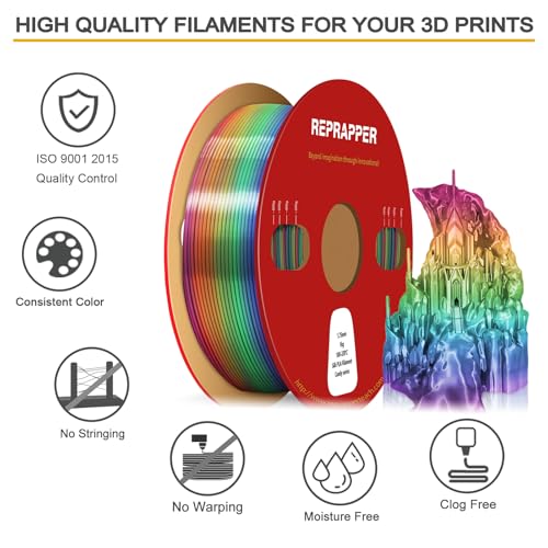 Image of RepRapper Candy Rainbow PLA Filament, Shiny Multicolor Silk PLA 1.75 mm Filament (+-0.03 mm), Sparkle Fast Change Multi-color1 kg 3D Printer Filament for 3D Printer