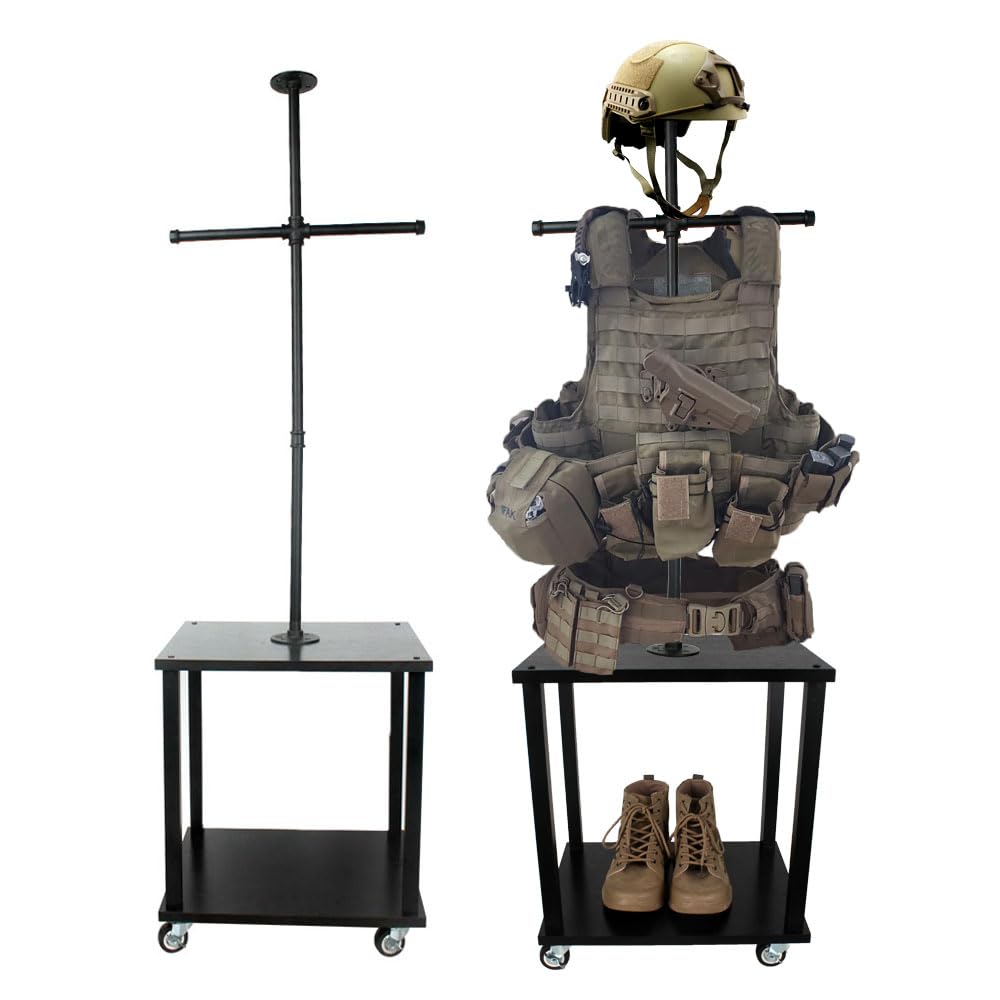 WANLZJ body armor stand,Tactical Military Gear Stand, Tactical Gear Support Stand Helmet Vest Belt Rack, Motorcycle Helmet Holder Stand Display Organizer(Black)