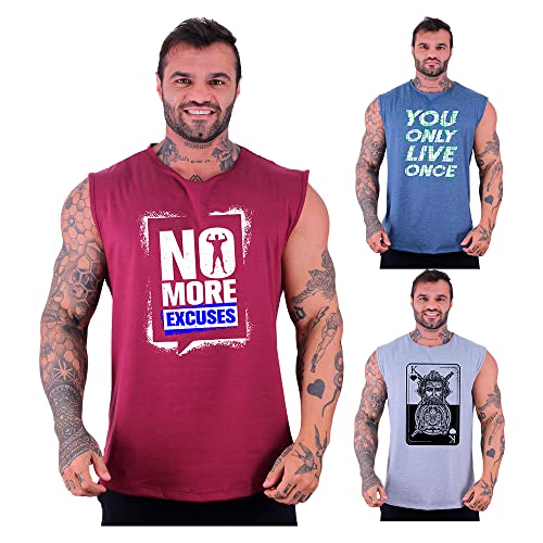 Kit 3 Regatas Machão Longline Masculina MXD Conceito Sem Manga Treino Academia Musculação Estampada