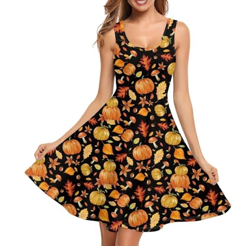 Image of Women Stylish Tank Dresses Sleeveless Round Neck Midi Casual Dress with Pocket for Summer