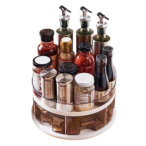 Raxove Especiero giratorio, estante giratorio desmontable para cocina, expositor de condimentos de doble capa, botellero para condimentos para salsa de soja, sal, pimienta, vinagre