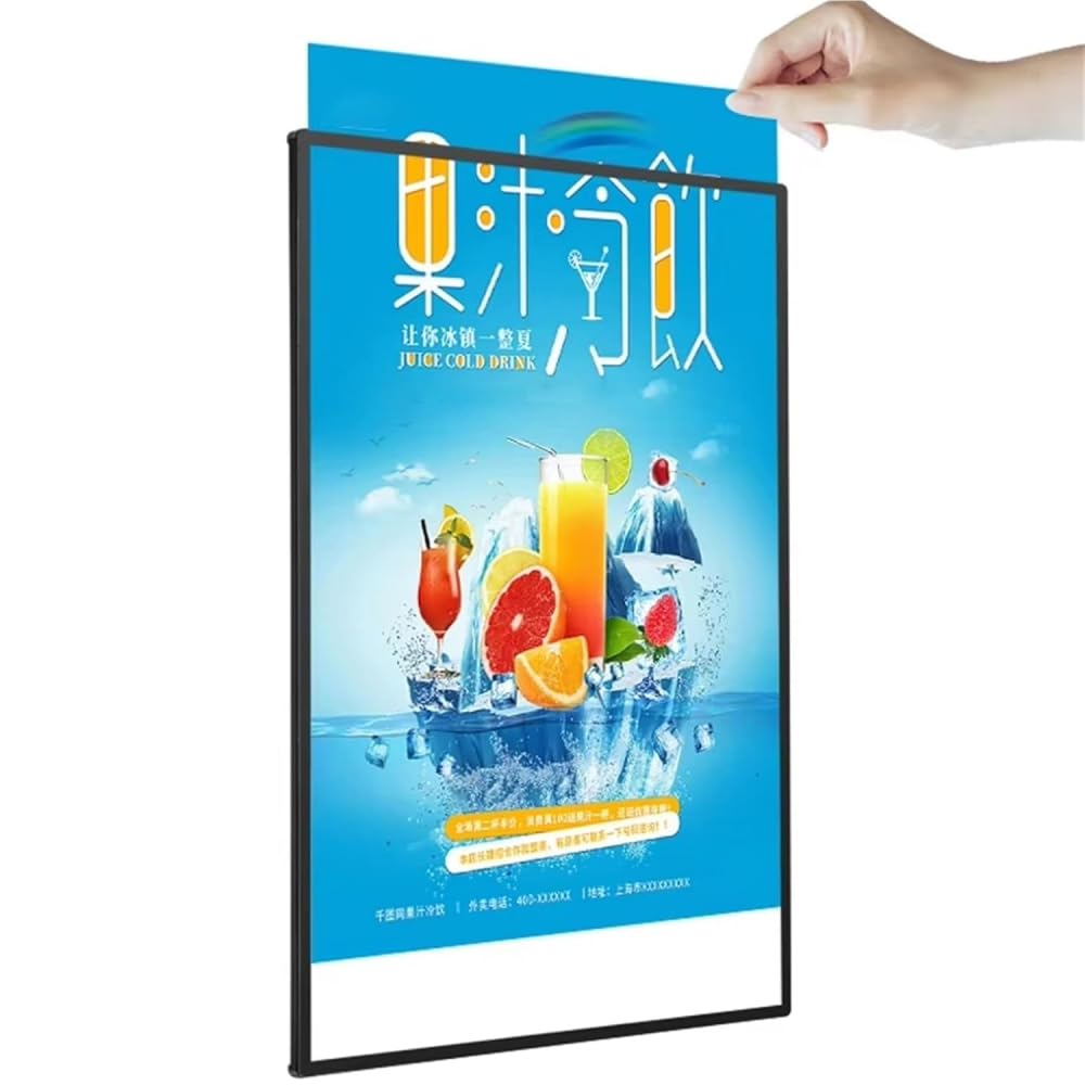 Caja de luz LED con marco de póster – Marco de publicidad interior ultrafino de vidrio templado, tablero de menú retroiluminado para restaurantes, tiendas, cafeterías – Cartel iluminado-A1