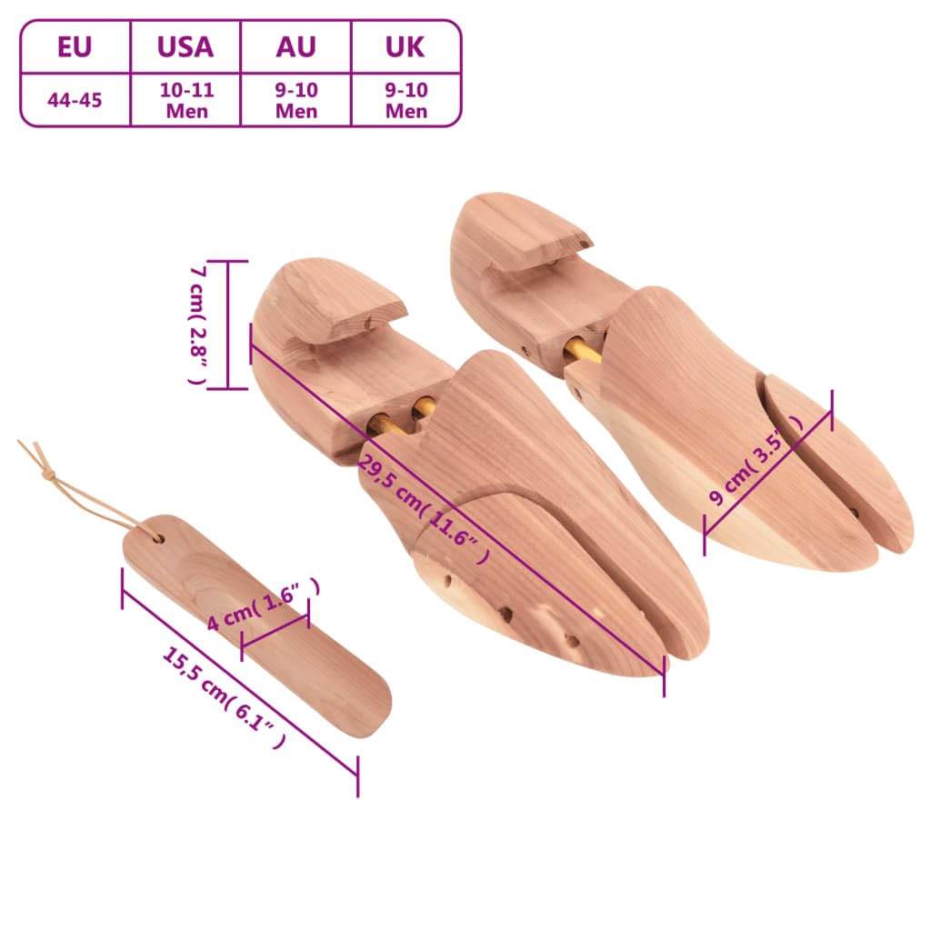 Schuhspanner aus Zedernholz für Damen EU 36-37, Schuhdehner zur Formerhaltung mit Schuhlöffel, 1 Paar, verstellbar in Länge und Breite