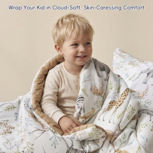 Image of PHF 4 Piece Toddler Bedding Set, Ultra Soft Toddler Comforter Sets Include Comforter, Fitted Sheet, Flat Top Sheet and Pillowcase for Boys Girls, Bed in a Bag forToddler Bedroom, Animal