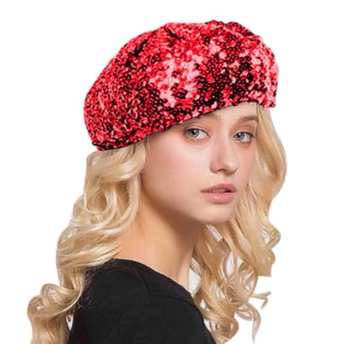 Aibearty Women Sparkly Sequin Beret Hat Fashion Fun Stretch Beanie Cap Headwear For Party Club Dance cover