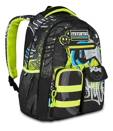 Mitama Zaino New Plus URBANSMILE, Nero, Zaino Scuola Elementare, 30 L, Super Capiente, Ergonomico, Robusto, per Bambino