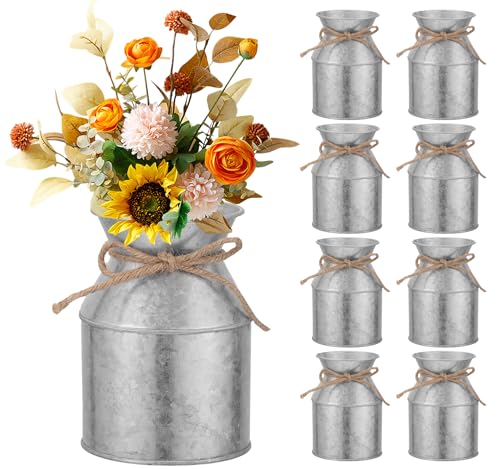 8 Pack Galvanized Metal Flower Vase -5.12 Inch Farmhouse Rustic Milk Can