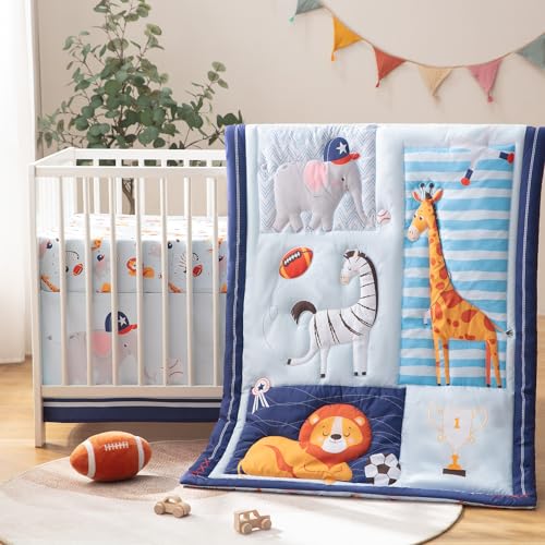 4 Piece Crib Bedding Set for Boys Girls, Infant Toddler