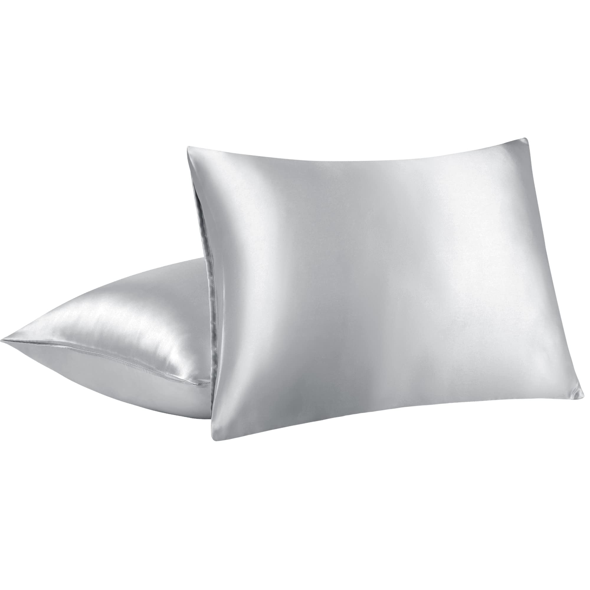 Taies d'oreiller en satin doux gris argenté protégeant les cheveux 50x75cm