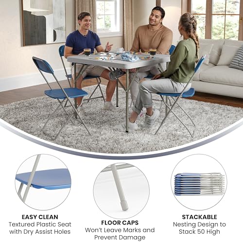 Image of Flash Furniture Hercules Series Plastic Folding Chair - Blue - 4 Pack 650LB Weight Capacity Comfortable Event Chair-Lightweight Folding Chair
