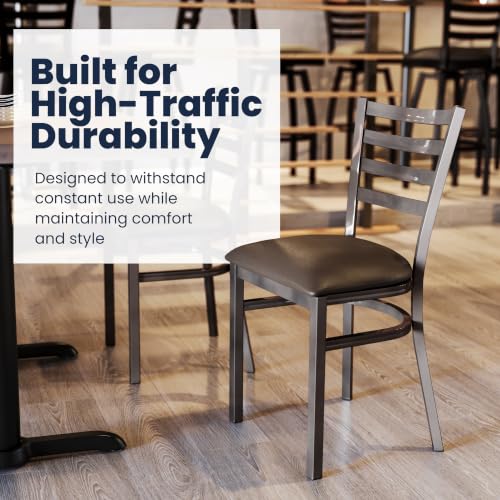 Image of Flash Furniture Hercules Ladder Back Chair with Vinyl Seat, Silver /Mocha
