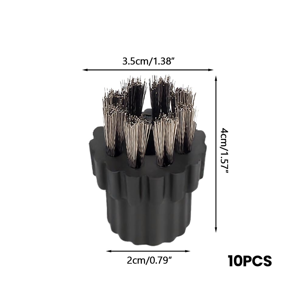 DONGKER Tête de Brosse pour Nettoyeur Vapeur,10 Pièces,Poils en Nylon/Cuivre/Acier Inoxydable,Têtes de Rechange pour Joints de Carrelage de Salle de Bain,Coins,Cadres de Fenêtre et Bords D'évier