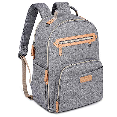 Sac à Dos à Langer pour Bébé, WELAVILA Grand Capacité Sac de Voyage - Style Moderne Unisexe Pour Maman Et Papa - Imperméable Sac De Maternité Avec Matelas A Langer Portable Et Poches Isothermes (Gris)