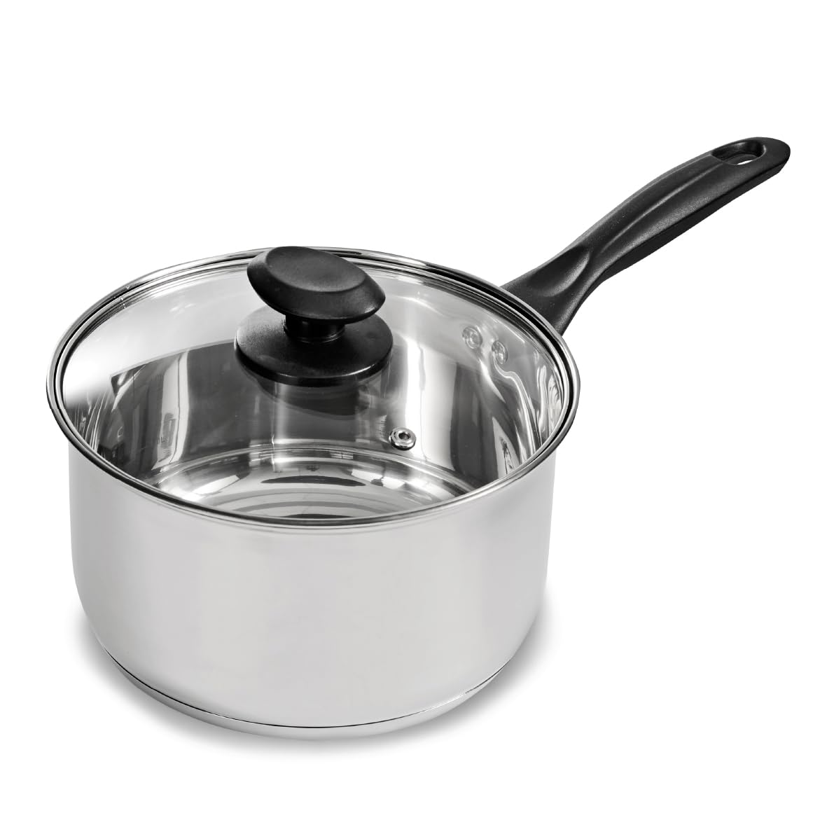 Blackmoor 20cm Stainless Steel Saucepan/Tempered Glass Lid with Steam Vent/PFAS-Free/Suitable for All Hob Types Including Induction/Necessities Range 69839