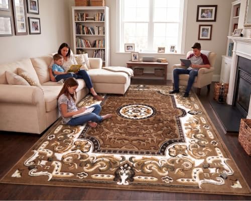 Image of SABIRA Carpet (Size-150x200 Cm / 60x78 in) Modern Floral Area Rug Large Carpet for Living Room, Bedroom & Dining Room, Washable, Non-Slip (Color-Gold)