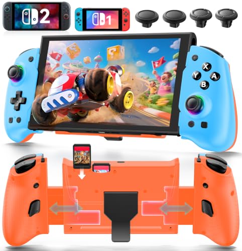 Image of OIVO Switch 1 /2 Controller for Original /OLED /Switch 2 Console, Stretchable Switch Handheld Joypad Ergonomic Grip for NS Pro Controller with RGB Light, TMR Joystick, Turbo, 4 Macro, Blue & Orange