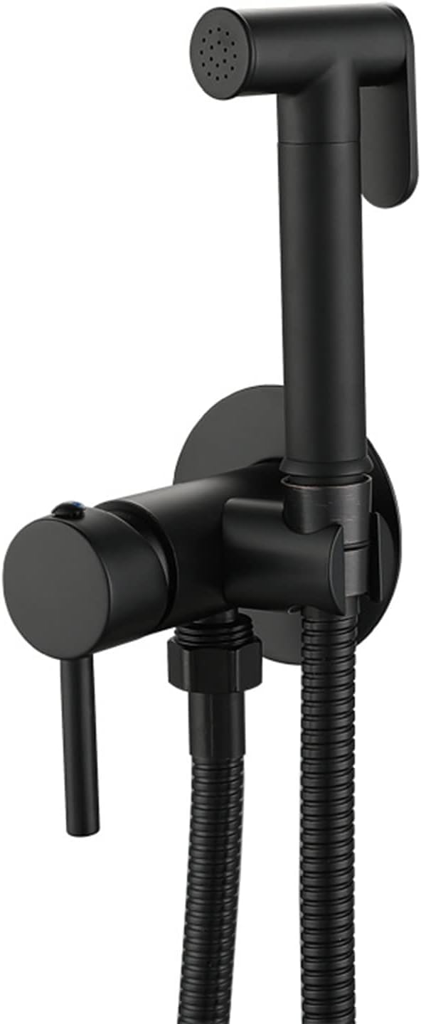 Kit de ducha para inodoro con manguera ajustable y agua fría y caliente en color negro