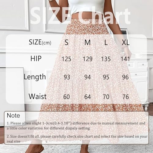 Floral Skirts for Women Summer Floral Smocked High Waisted Skirts Pleated Ruffle Tiered Beach Maxi Skirts with Pockets2