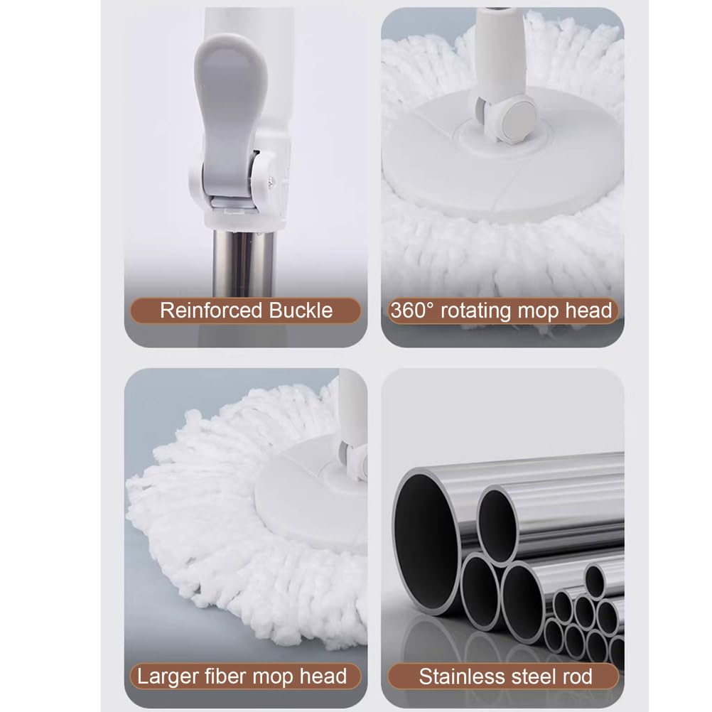 Juego de fregona giratoria y Cubo con escurridor para el hogar, Sistema de Cubo y fregona giratoria de 360° con Mango extendido de 50" y 1 Recambio de fregona de Microfibra