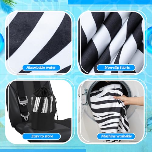 Image of Hahafelt 2 Pack Car Seat Towel Covers with Storage Bag, 63 x 32 Inch Universal Non Slip Waterproof Sweat Protector for Car Truck, Gym Swimming Running, Machine Washable (Zebra)