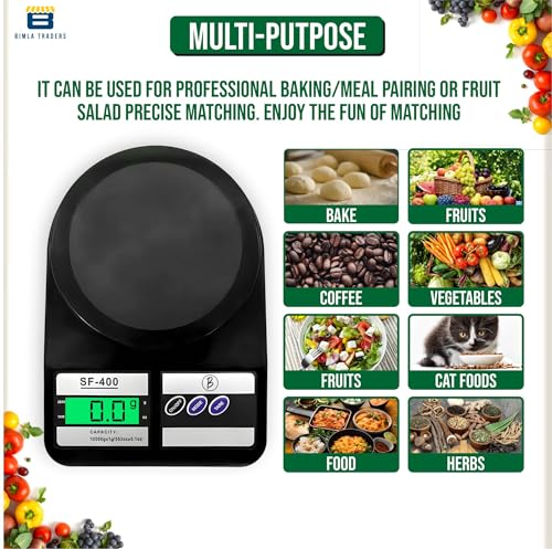 Image of Btag SF-400 Digital Kitchen Weighing Scale | 10Kg x 1g Precision | 1 year (6+6 months) warranty | Food Scale with LCD Display for Cooking, Baking, Meal Prep & Healthy Diet | (Black)