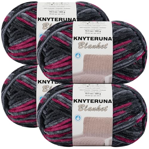 Image of #6 Super Bulky Blanket Yarn for Crocheting - 4 Skeins(Each 10.5oz /300g, 220yds /201m), Chunky Chenille Thick Plush Big Soft Yarn for Crocheting Knitting Blankets, Grey & Black & Red