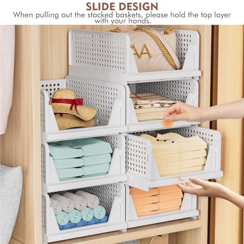 Cestas apilables organizadores de cajones plegables para almacenaje de baño y cocina 8