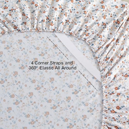 Image of Softan Orange Flower Sheets for King Size Bed Floral Bed Sheets King Printed Sheets - 4 Piece Soft Microfiber Patterned Fitted Sheets King with 15 inch Deep Pocket