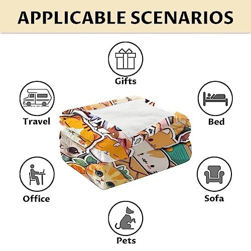 Cat Blanket Gifts - 60"x80" Cute Throw for Kids & Adults - Yellow Soft Fuzzy Blankets for Bed, Couch & Living Room