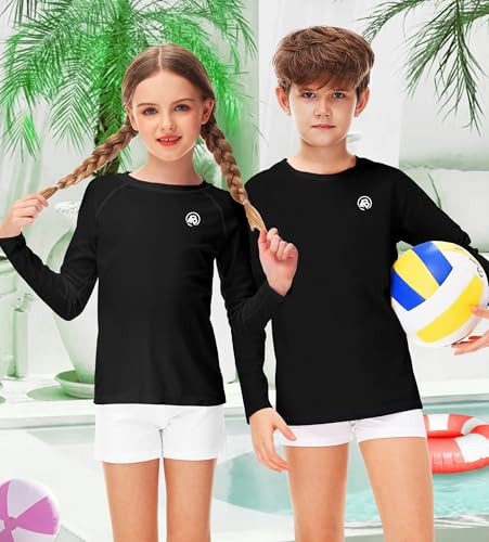 Image of AOBUTE Unisex Kids Rash Guard Long Sleeve SPF 50+ Sun Shirt UV Protection Swim Shirts 3-12 Years