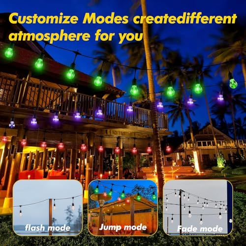 Image of Auroraworld 144FT Solar RGB String Lights Outdoor, Dimmable Waterproof LED Patio Lights with Remote, 45 Shatterproof Edison Bulbs for Garden Cafe Party Decor