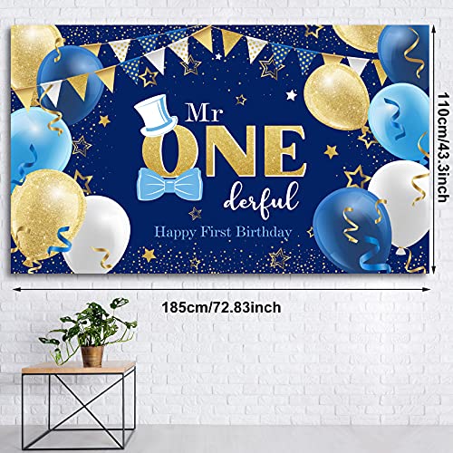 Boys 1St Birthday Decoration Mr. Onederful Birthday Party Supplies Boy 1St Birthday Backdrop Happy 1St Banner For Baby Toddler Little Man First Birthday Party Decor Photo Prop (Blue And Gold) #TOP1