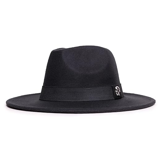 Chapéu Masculino Fedora Feltro Preto Faixa Classica Caveira Prata