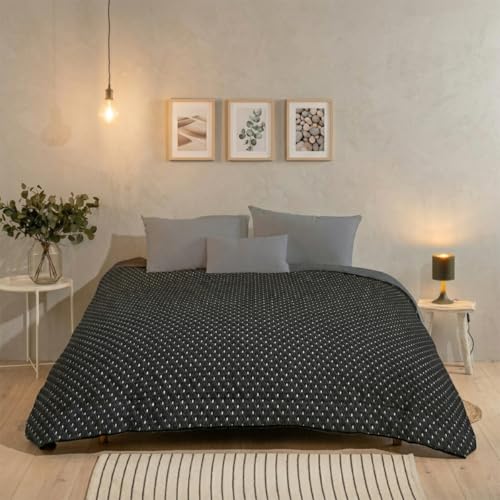 Bleu Calin Couette Chaude Imprimée 2 Personnes Hermance, Polyester, Gris, 220 x 240 cm