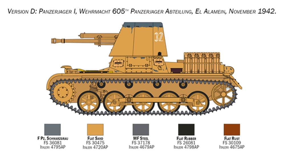 Italeri 6577S 1:35 Ger. Panzerjäger I, Modellbau, Bausatz, Standmodellbau, Basteln, Hobby, Kleben, Plastikbausatz, detailgetreu, Panzer Bausatz, Militär, Mehrfarbig