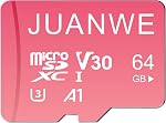 JUANWE 64GB Micro SD Carte microSDXC Carte mémoire, 64GB Carte mémoire, UHS-I C10 U3 V30 4K UHD Vidéo A1 TF Carte (Pink)