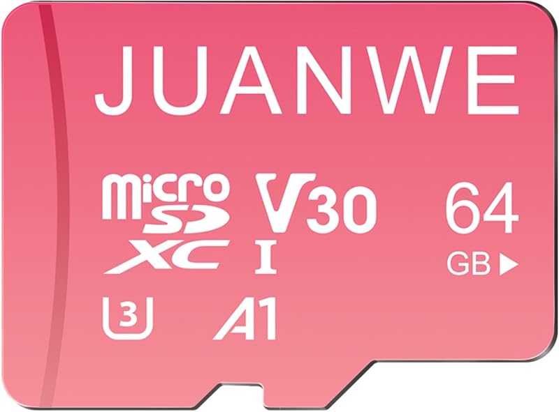 64GB Micro SD Card microSDXC Memory Card, 64GB Memory Card, UHS-I C10 U3 V30 4K UHD Video A1 TF Card with Adapter (Pink)