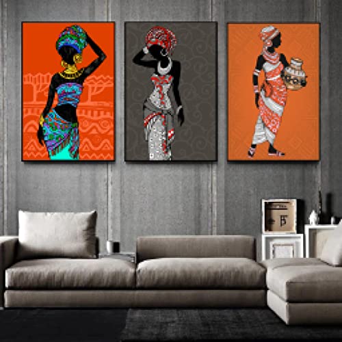 Peinture femme africaine moderne affiche murale salon lot triptyque déco maison 20x30cm