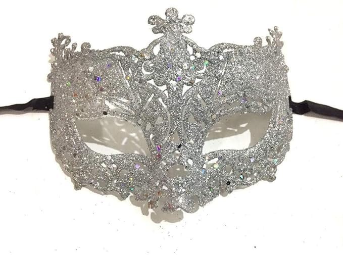 PRP Creation Women's Masquerade Mask Fashionable Glitter Fashion Eye Mask for Ball Proms and Party (Silver)