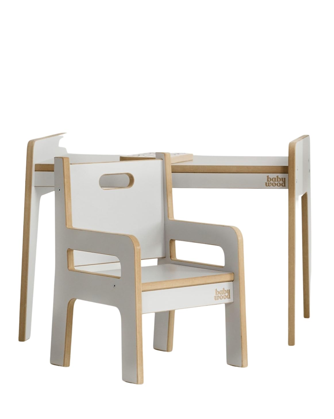 Babywood Tafel en stoel voor kinderen, kinderbureauset met stoel van hout, veilige speeltafelset (natuur