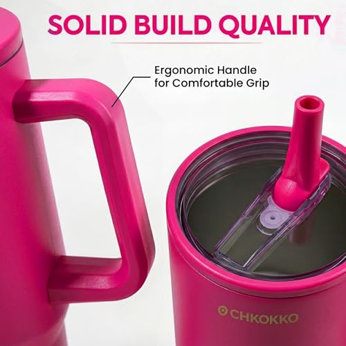 Image of CHKOKKO Stainless Steel Tumbler with Straw & Side Handle 1200ML Leak-Proof Travel Mug | Hot and Cold Double Insulated 1.2L Premium Water Bottle for Travel Gym & Office Use