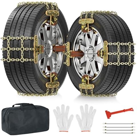 DoCred 8 Pack Snow Chains for Car, Adjustable Upgraded Car Tire Chains, Universal Emergency Anti Slip Snow Chain for Trucks/SUV/ATV Cover