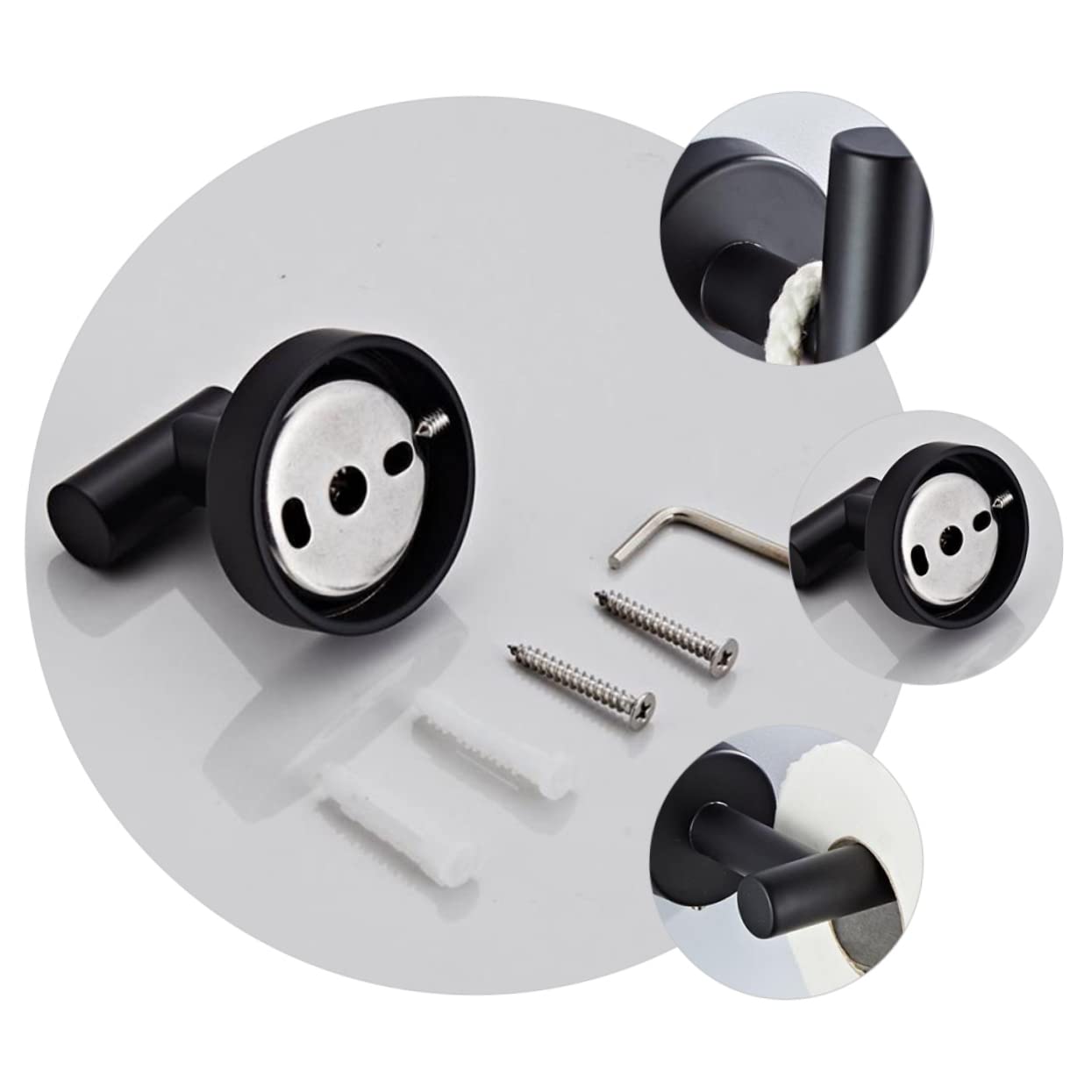 Toallero de Aro para Montaje en Pared Negro Acero Inoxidable 3 Piezas