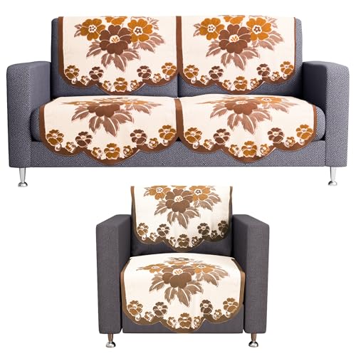 Image of Kuber Industries (Set of 6) Stylish & Durable Cotton Sofa Covers 2+1 Seater | Washable Sofa Protector /Mat & Slipcover for Living Room & Office | Painting Print- Cream & Brown