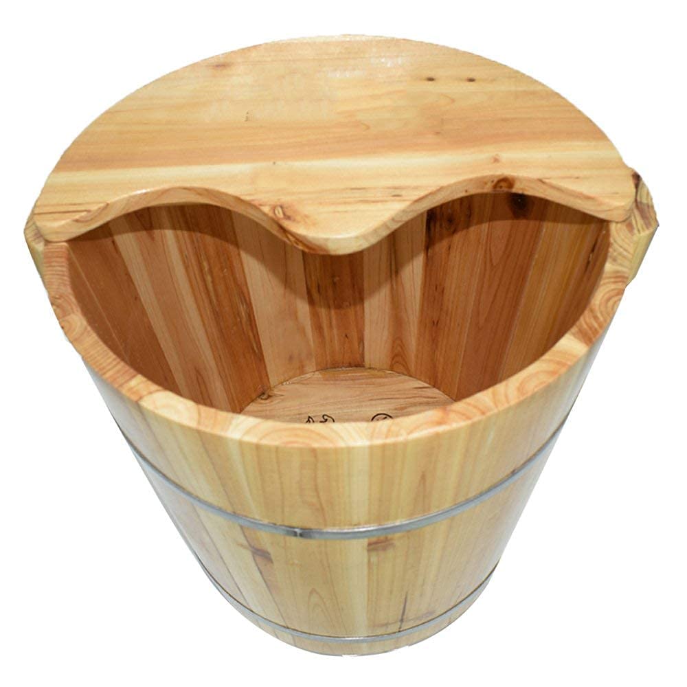 Wiadro do kąpieli stóp z naturalnego drewna, basen do pedicure, beczka do kąpieli stóp, pedicure dla dorosłych, grube lite drewno, 40 cm, kąpiel stóp, masaż, spa, sauna, urodziny, wygodne