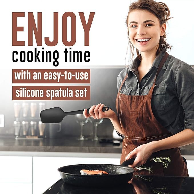 Image of Silicone Spatula Set 5-Piece - Heat-Resistant, Non-Stick, BPA-Free with Wooden Handles for Cooking, Baking, and Icing