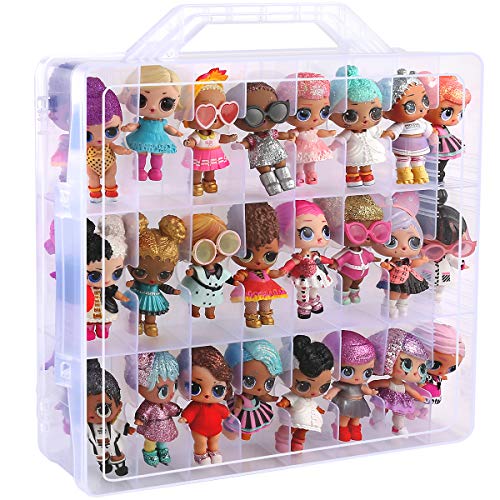 ALCYON Toys Organizer Storage Case for LOL Surprise O.M.G Dolls, Calico Critters, LPS Figures, Shopkins, Lego Dimensions and More, 48 Compartment - Double Side