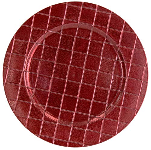 Geri 4-Pack 33cm Plastic Charger Plates, Red | Decorative Tableware Underplates for Dinner Plates | Round Checkered Placemats for Table Decorations | Durable & Reusable Dinnerware Plate Set for 4