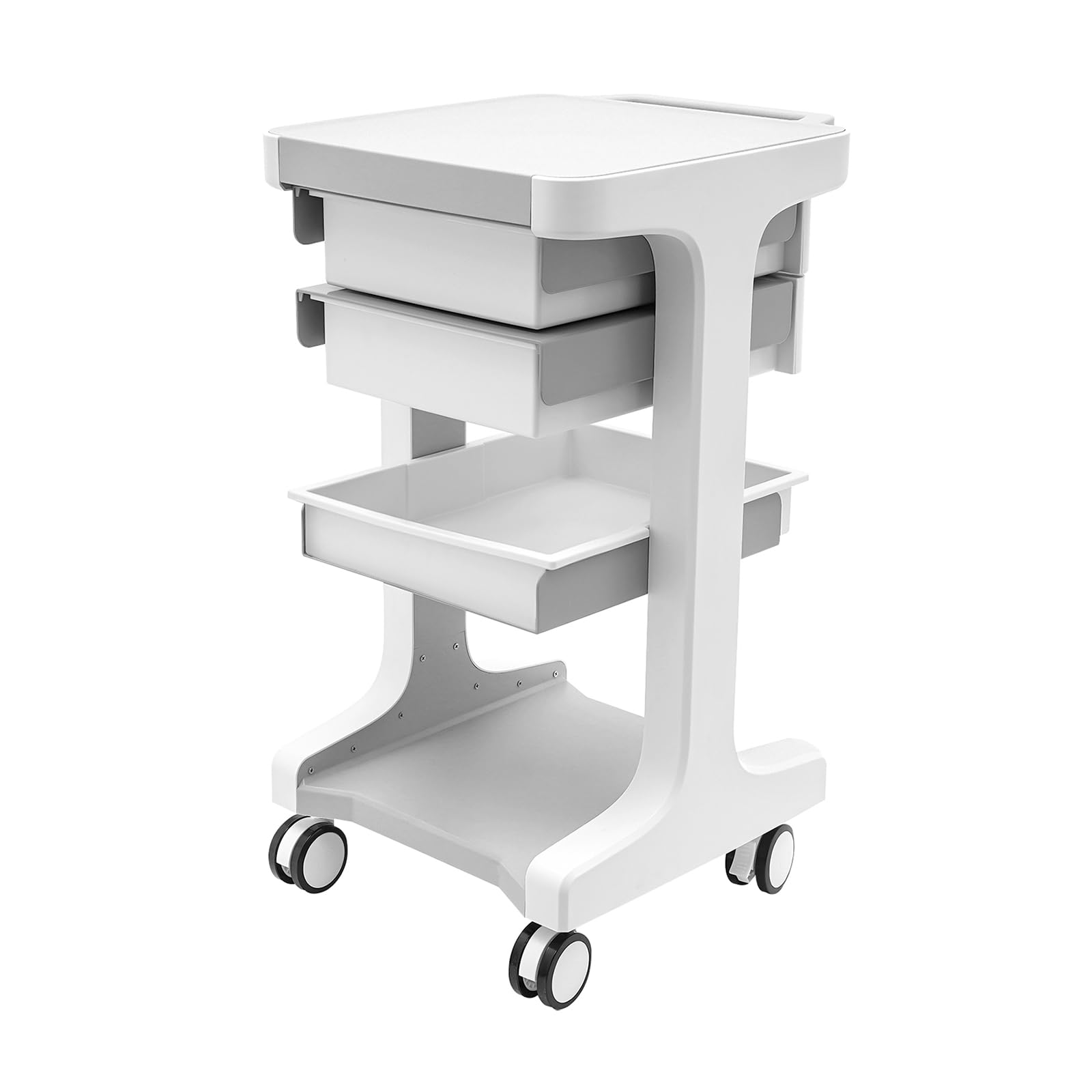 Chariot de laboratoire à 3 étages avec 2 tiroirs et étagère supérieure