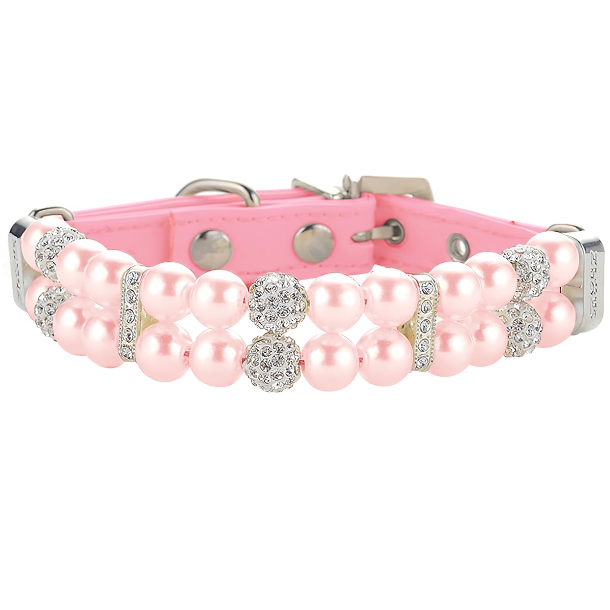 KUDES Dog Cat Pearl Collars with Crystal Rhinestone Diamond Décor, Adjustable Cute Fashion Pet PU Leather Collars Necklace for Small Dog Pets Wedding Birthday Party
